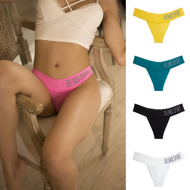 Sexy Lingerie G-String Seamless Sports Briefs Underwear Thong Panties Fitness Letters Deep V Seamless Wide Waist brief for Women