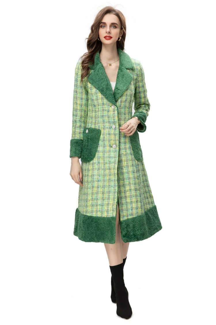 Women's Coat Notched Collar Long Sleeves Printed Single Breasted Patchwork Fashion Outerwear Coats