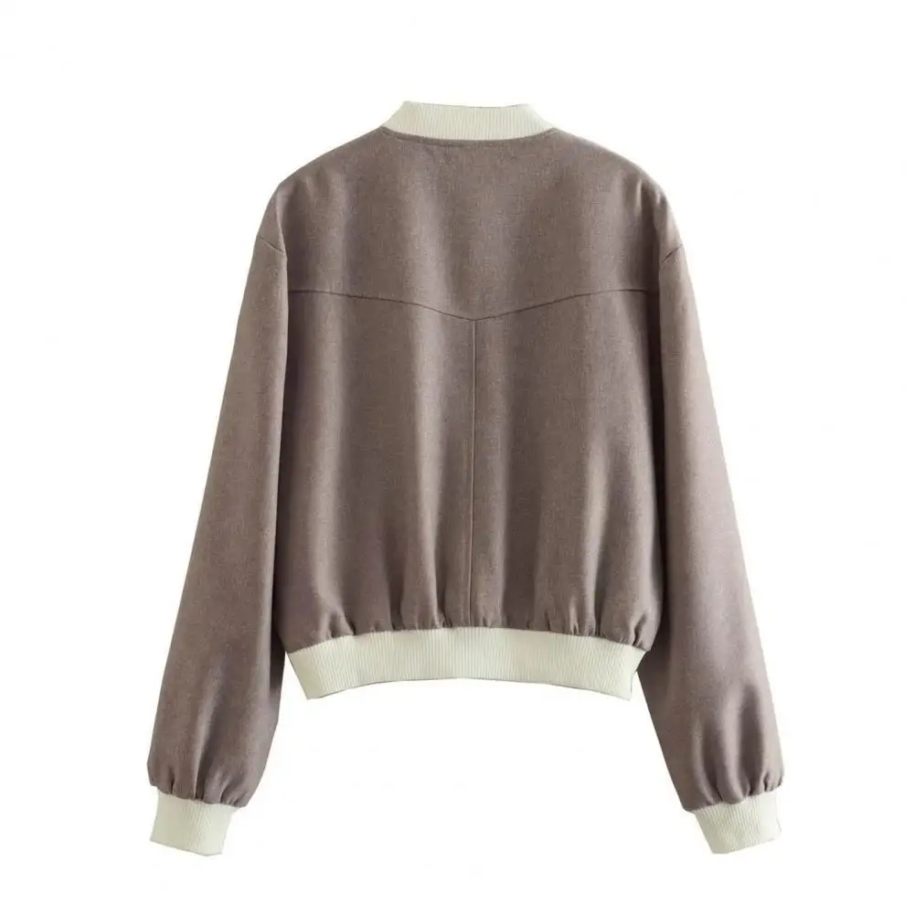 

Женская утепленная куртка-бомбер с воротником-стойкой, теплая мягкая верхняя одежда с карманами и эластичными манжетами, короткая куртка на осень/зиму