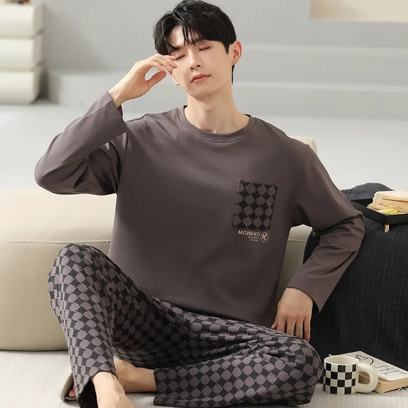 Pure Cotton Pajamas Suit Men Autumn Winter Long-sleeved Korean Version Sleepwear Male Cartoon Loose Loungewear