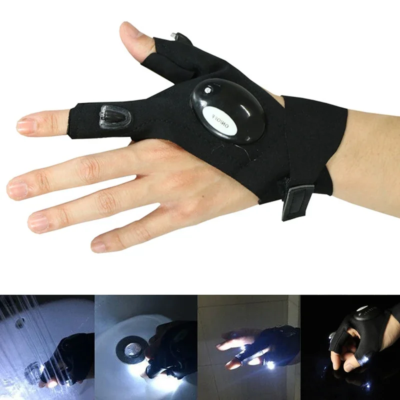 Glow Gloves 1 Pair Charged Fingerless Outdoor Hiking Gloves LED Light Waterproof Flashlight Party