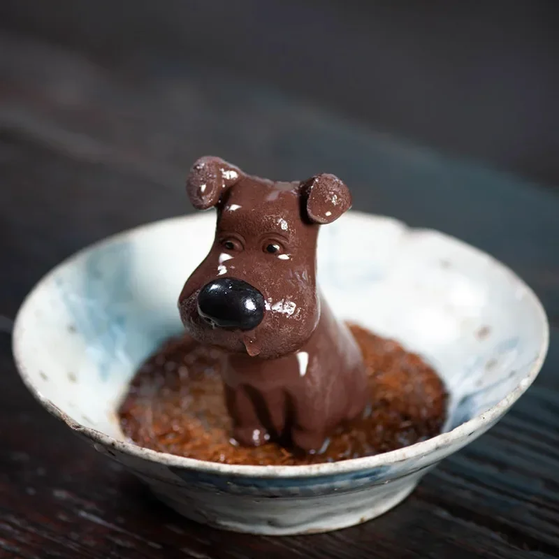 Tea Pet Ornaments Yixing Handmade Purple Clay Lucky Dog Statue Sculpture Tea Figurine Desktop Crafts Home Set Decoration