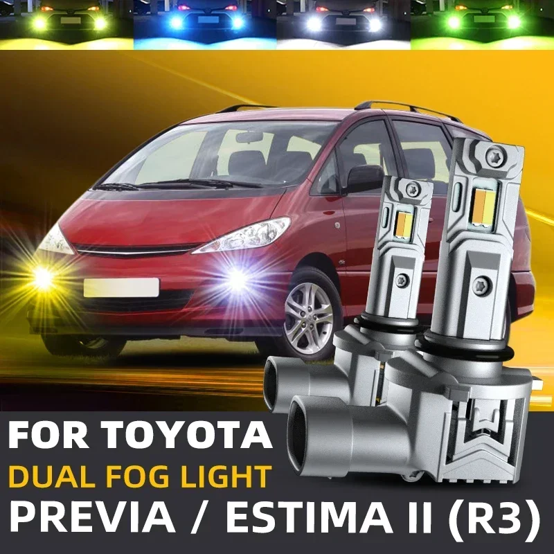 2pcs Car LED Front Fog Lights Lamps Bulbs Dual Color Switchback For Toyota PREVIA ESTIMA 2 R3 2000 2001 2002 2003 2004 2005 2006