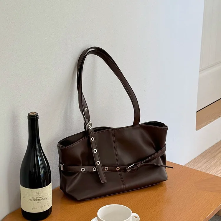 2025 New Large Capacity Commuter Shoulder Bags Women Simple Solid Color PU Leather Handbags Niche Design Lady Underarm Bag