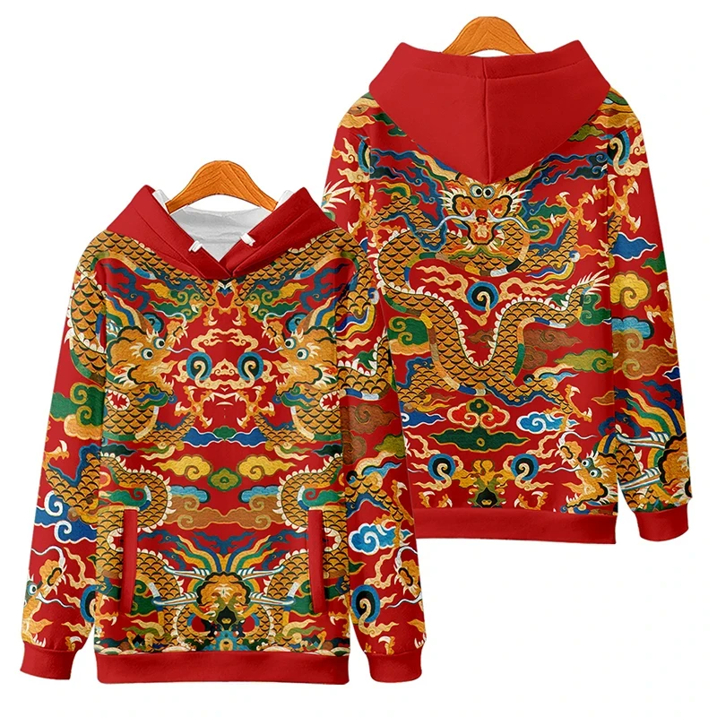 

Dragon Year 2024 Graphic Sweatshirts Ethnic Chinese New Year Hoodies For Men Clothes Red China Culture Women Hoody Kids Gift Top