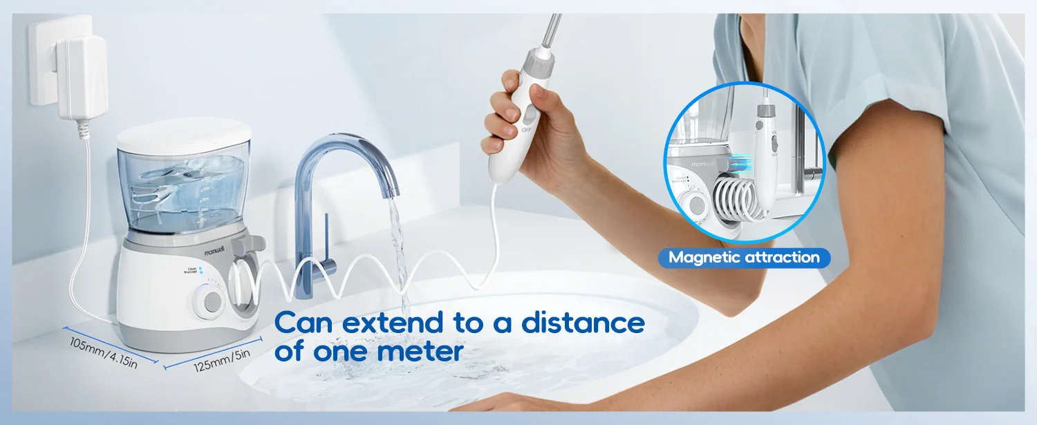 Mornwell Munddusche mit 8 Düsen, 600 ml, elektrische Munddusche mit großem Volumen für die Mundpflege, effektive Zahnreinigung – Detail 8