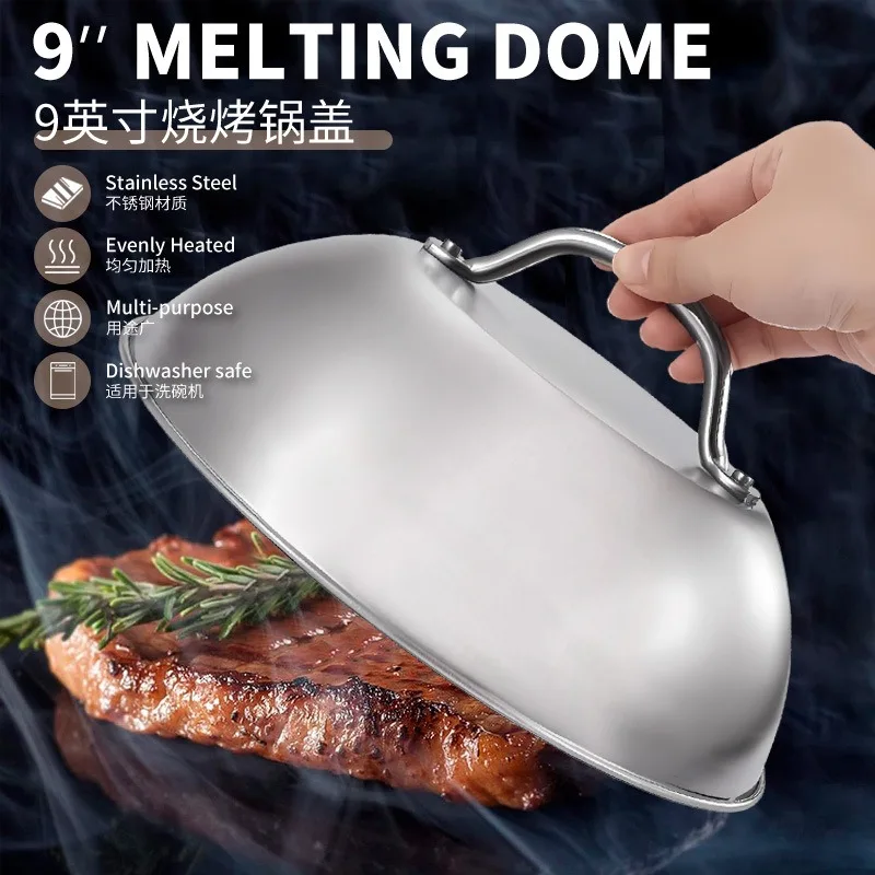 Stainless Steel Basting Cover Heatproof Round Cheese Melting Dome Burger Cover Meal Food Kitchen Cooking Supplies food cover