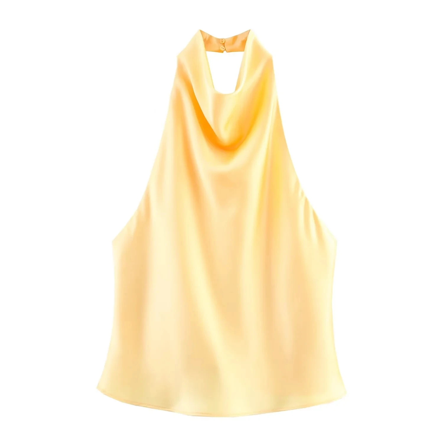KONDALA Sexy Chic Butter Gelb Satin Tops Frauen Neckholder Rückenfrei Strand Urlaub Party Top Mode 2025, Neujahr Abend Satin Top – Detail 3