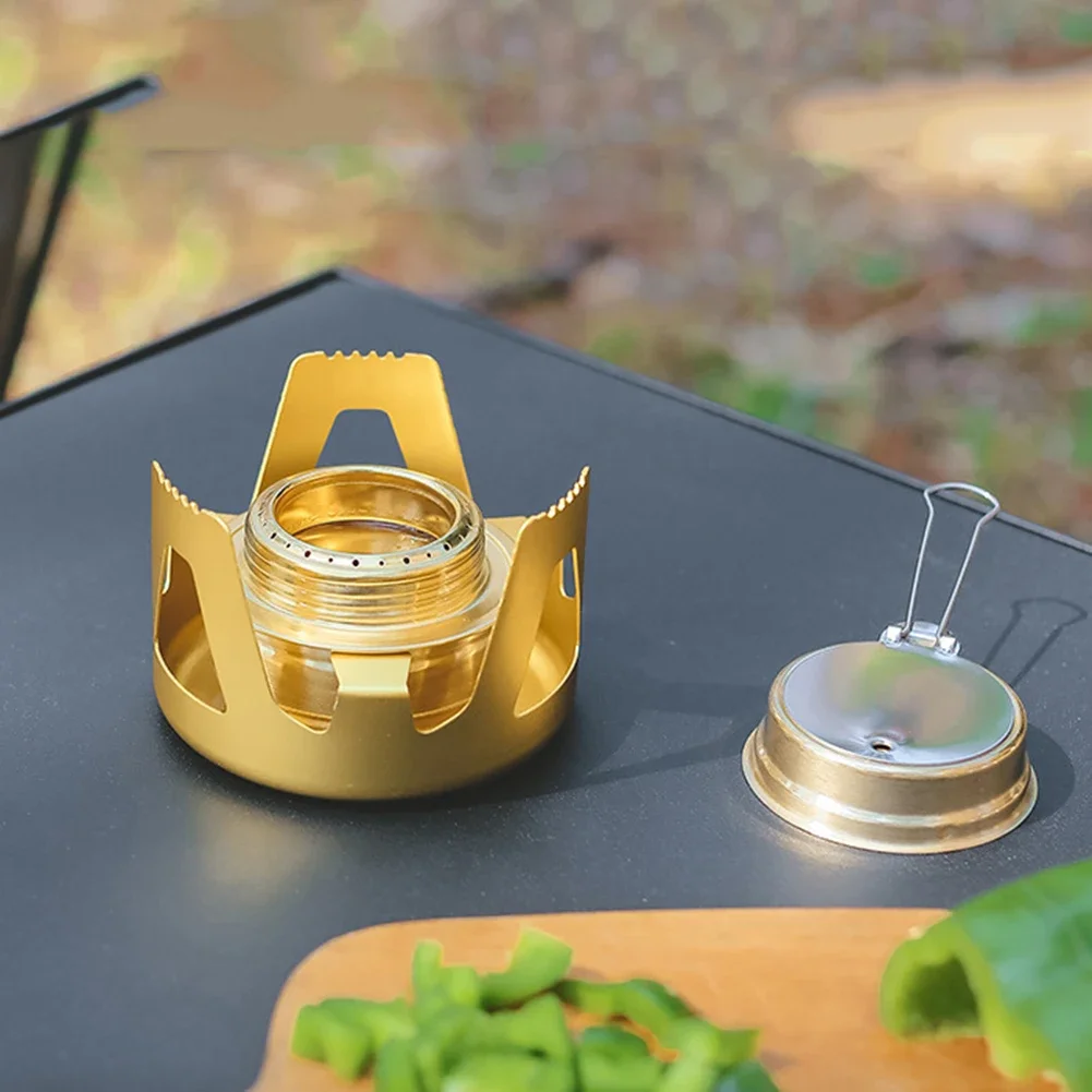 Tragbarer Mini-Alkohol-Herd brenner verstellbarer Feuerkraft-Benzin herd Aluminium legierung halterung ultraleichte Messing-Camping öfen – Detail 10