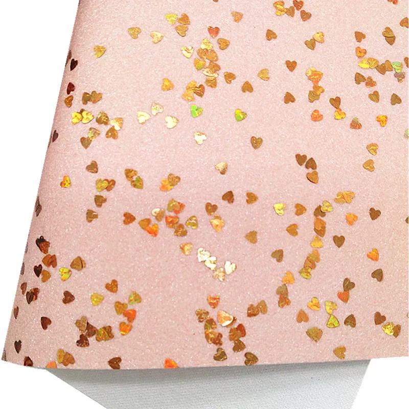 Cream Chunky Glitter Leather Flowers Stars Printed Synthetic Leather Vinyl Gold Hearts Glitter Sheets For Bows DIY 21x29CM Q632