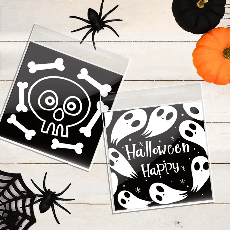 100 stücke Halloween Schädel Geist Fledermaus Süßigkeiten Verpackung Tasche Cellophan Schokolade Keks Tasche Halloween Party Dekoration liefert – Detail 8