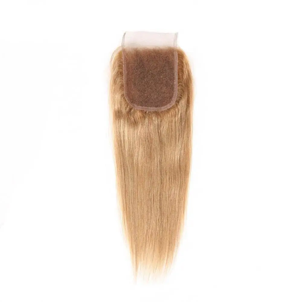 #27 Honey Blonde Straight Human Hair Lace Closure 4x4 Lace Part Brazilian Virgin Hair 10-18 Inch Full End