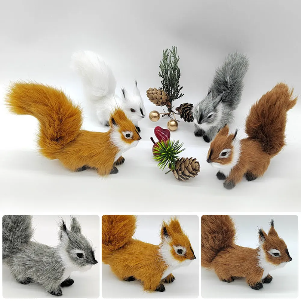 Cute Imitation Fox Ornaments Simulation Mini Squatting Squirrel Model Children Birthday Gifts Home Decor Plush Figures Craft 3
