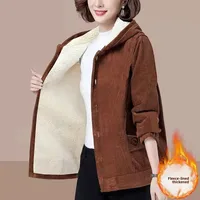 Autumn Winter Thickened Corduroy Women's Jacket Polar Fleece Casual Loose Slimming Mom Clothes Full Sleeve Length Polyester Fibe