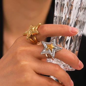 Y2K Star Open Ring for Women Gold Plated Hypoallergenic Adjustable Stainless Steel Fashion Party Jewelry Valentine's Day Gifts 1