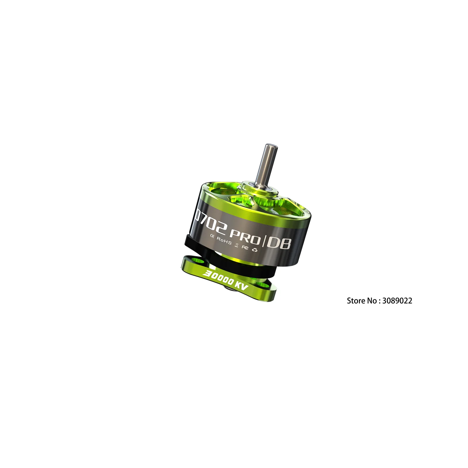 Gros plan sur un moteur brushless micro FPV 30000KV montrant le bobinage et l'axe