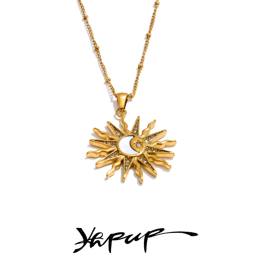 Yhpup Pendant Necklace Stainless Steel Golden Collar
