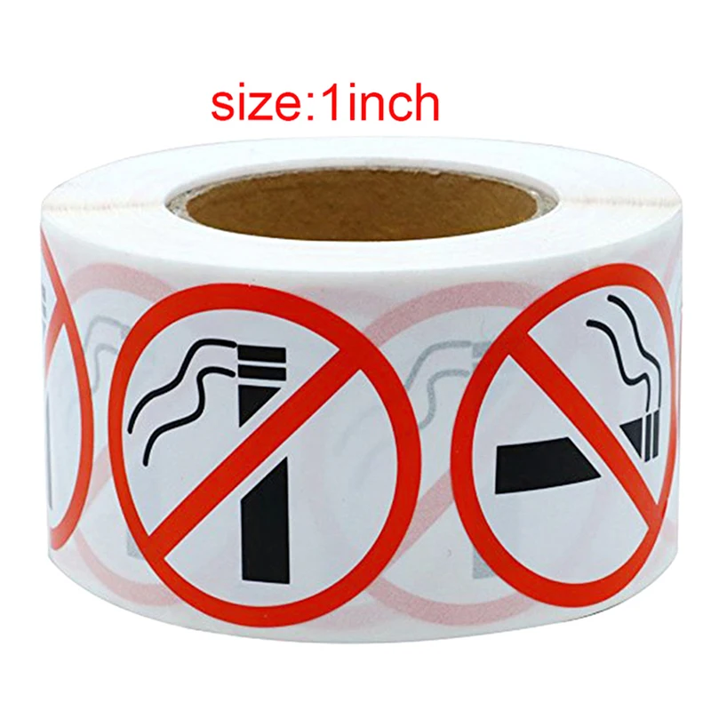 Coated Paper Sticker No Smoking Sticker Sign 1 Roll of 500 Packs 1 Inch/2.5cm