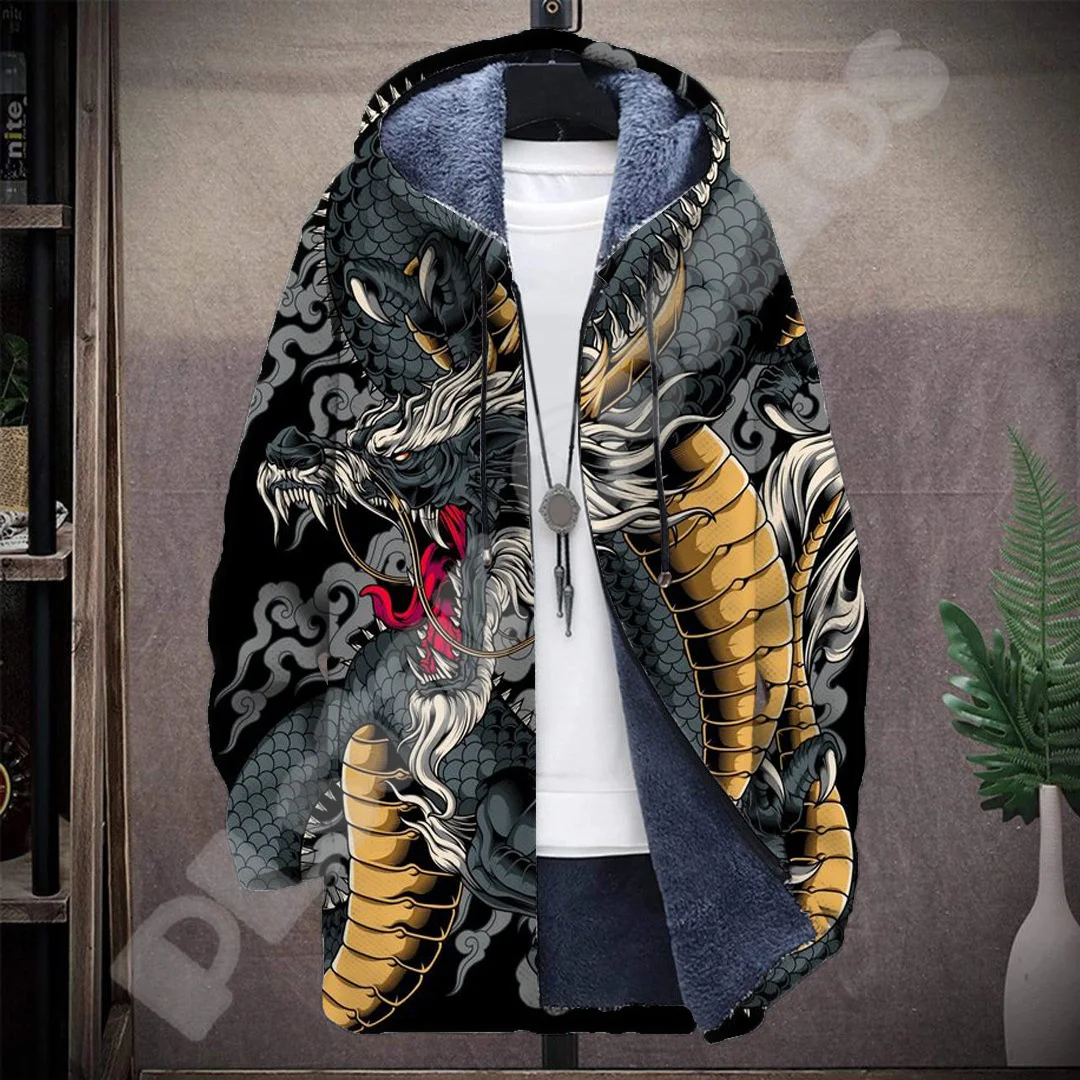 Galaxy Wolf Tiger Colorful Indian Tribe Tattoo Retro Casual Windbreaker 3DPrint Harajuku Winter Overcoat Fleece Hoody Cloak X12