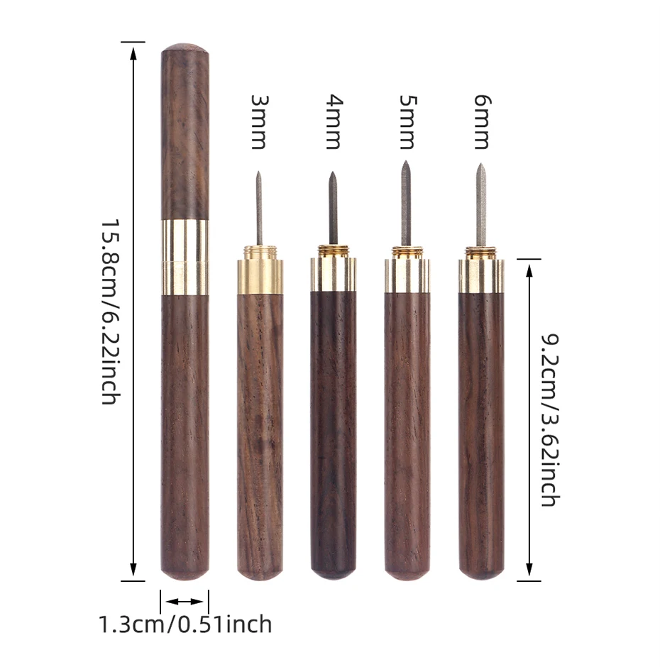 Qjh 1 Stk. Diamant form Nähen Ahle, Holzgriff Leder Handwerk Nähen Ahle Kits hand gefertigte Näh werkzeuge DIY Hefter Taper, 4 Größe – Detail 8