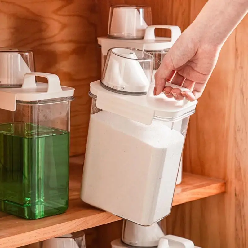 Portable Multi-Use Laundry Powder Detergent Dispenser Food Grains Rice  Storage Container Pour Spout Measuring Cup Detergent Box - AliExpress