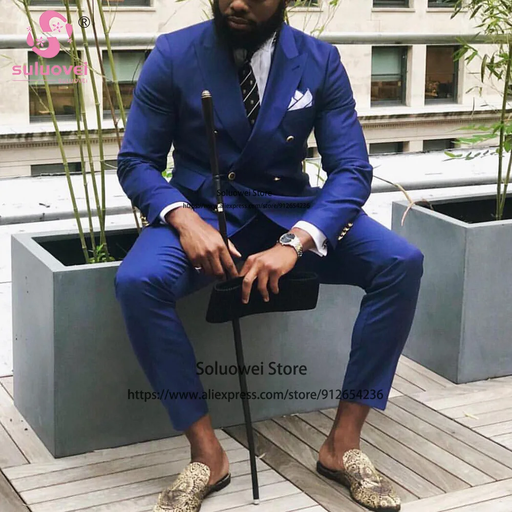 Fashion Slim Fit Suits For Men Business 2 Piece Jacket Pants Set Formal Groom Wedding Party Peaked Lapel Tuxedos Terno Masculino