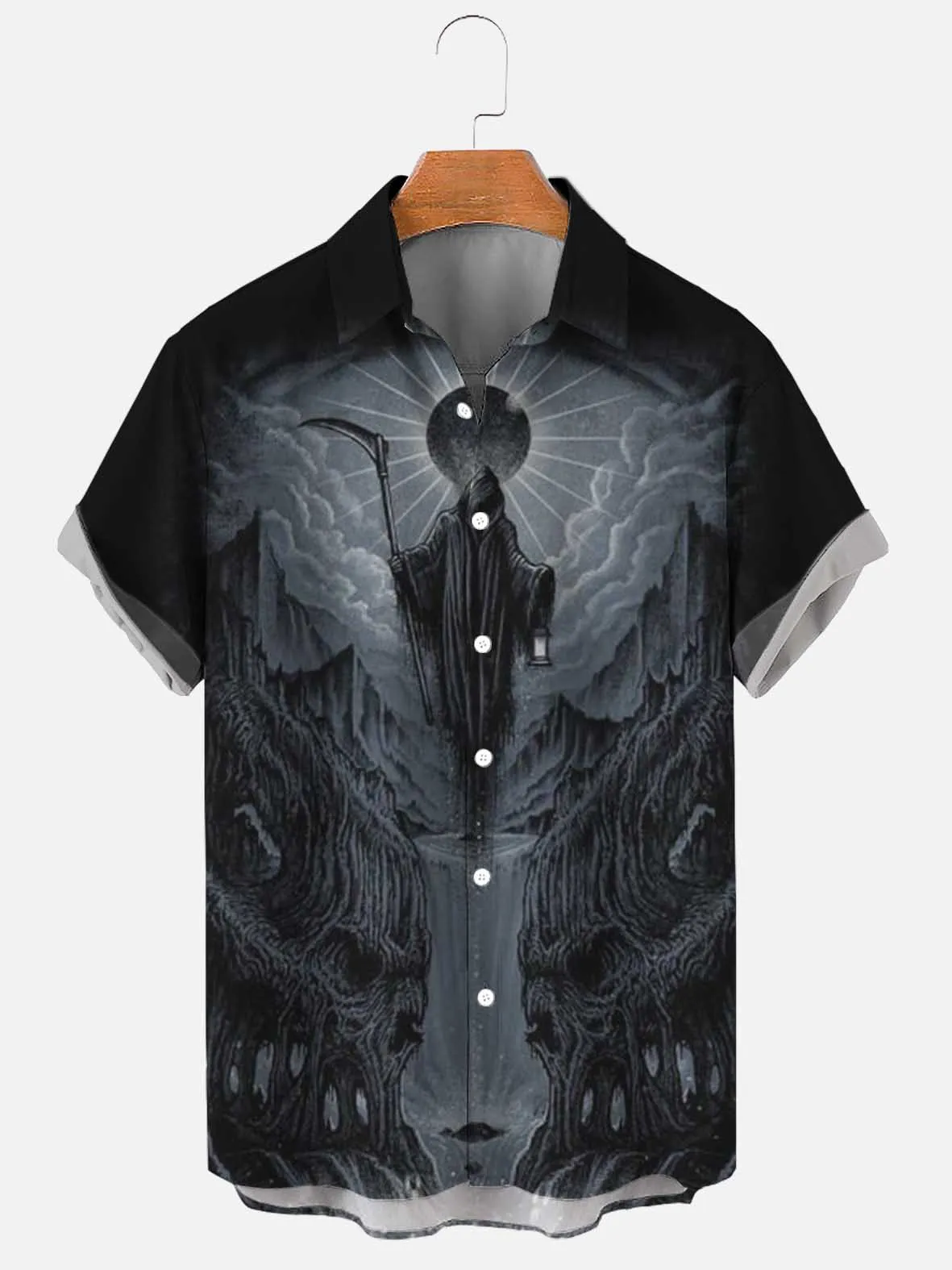

Men's Grim Reaper Halloween Shirt Men's casual single-breasted V-neck short-sleeved shirts tops