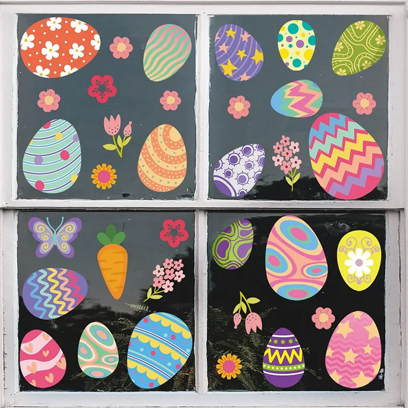 Easter Window Stickers Colorful Easter Egg Glass Windows Static Sticker Wall Decals Decoration Spring Party Gift for Kids Room
