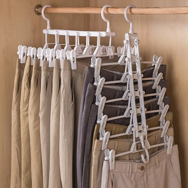 Folding Trouser Rack Multi-Functional Multi-Layer Clothes Hanger Household Non-Marking Non-Slip Magic Trouser Clip Wardrobe Stor 6