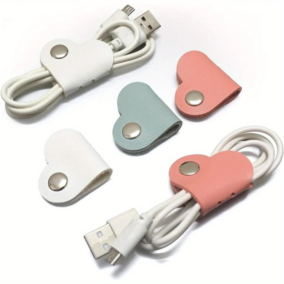 Multifunctional PU Leather Phone Data Cable Organizer Data Storage Heart-shaped Cable Clip 1PCS Hub Wired Headphone Winding Clip