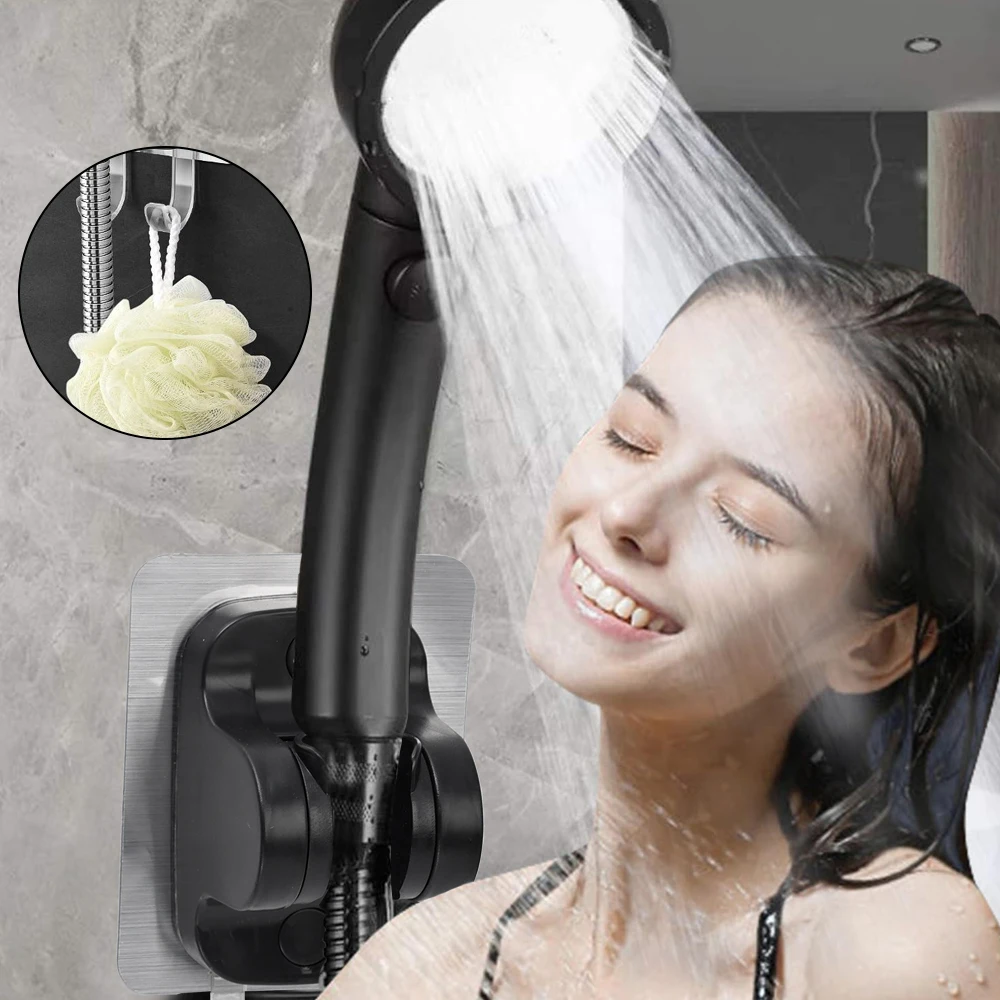 Shower head holder 2-1PCS showerhead holder wall mounted punch free shower bracket adjustable shower head hook handheld holder bathroom accessories