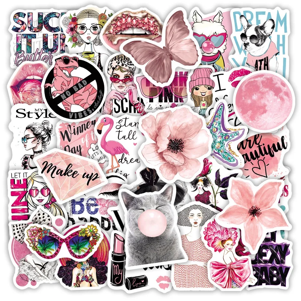 50 stücke cool ins vsco rosa Mädchen Stil Aufkleber für Laptop Gepäck Notebook Telefon Fall Wasser flasche Graffiti Vinyl Aufkleber – Detail 2