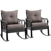2 Piece Outdoor Wicker Rocking Chairs with Padded Cushions, Aluminum Furniture Rattan Porch Rocker Chairs with/Armrest 1