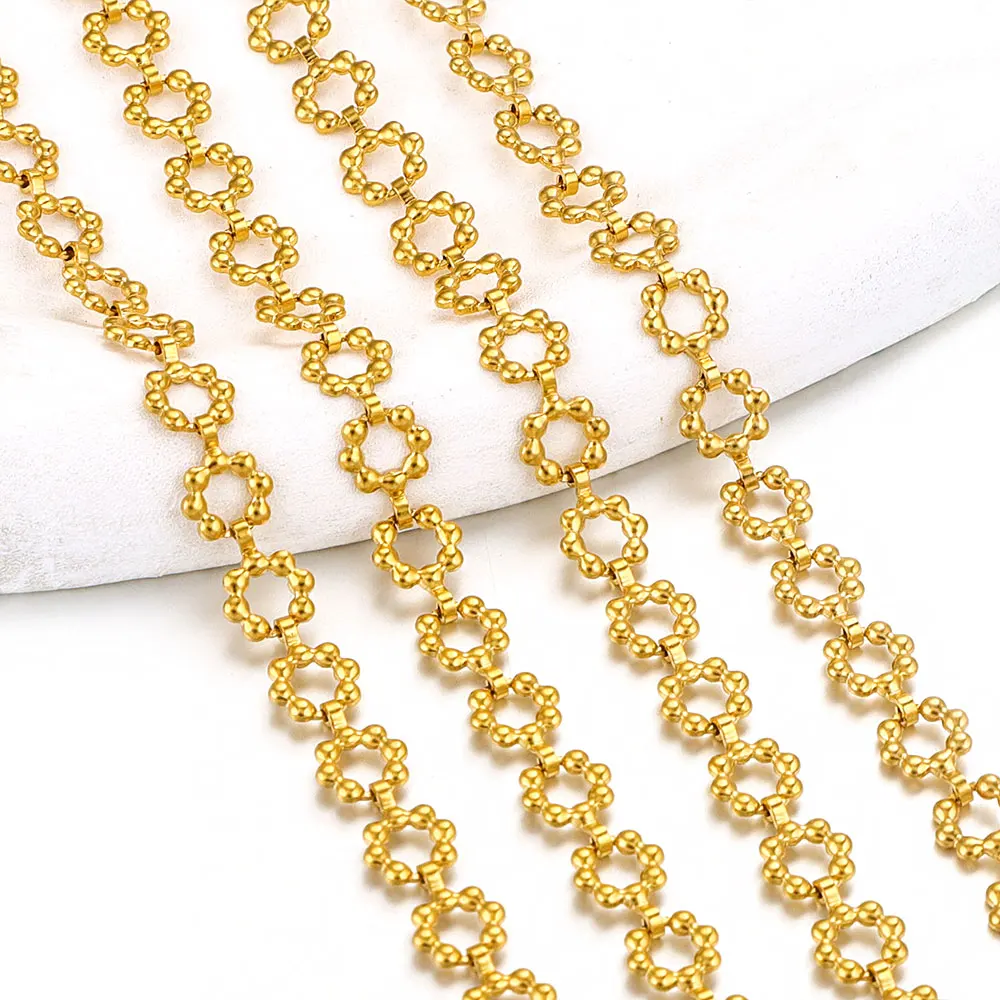 1M Stainless Steel Gold-plated PVD Large Chains Flower Round