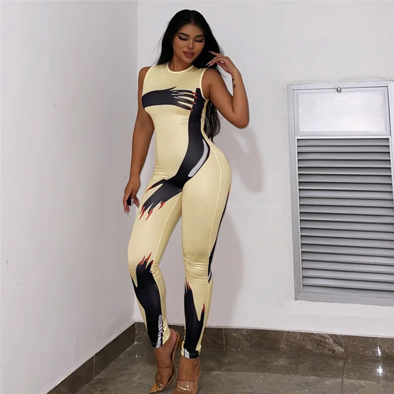 

Finger Printed Sexy Jumpsuits 2023 Summer Women Clothes Sleeveless Casual Pencil Pants Romper Joggers Overalls Y2K Streetwear