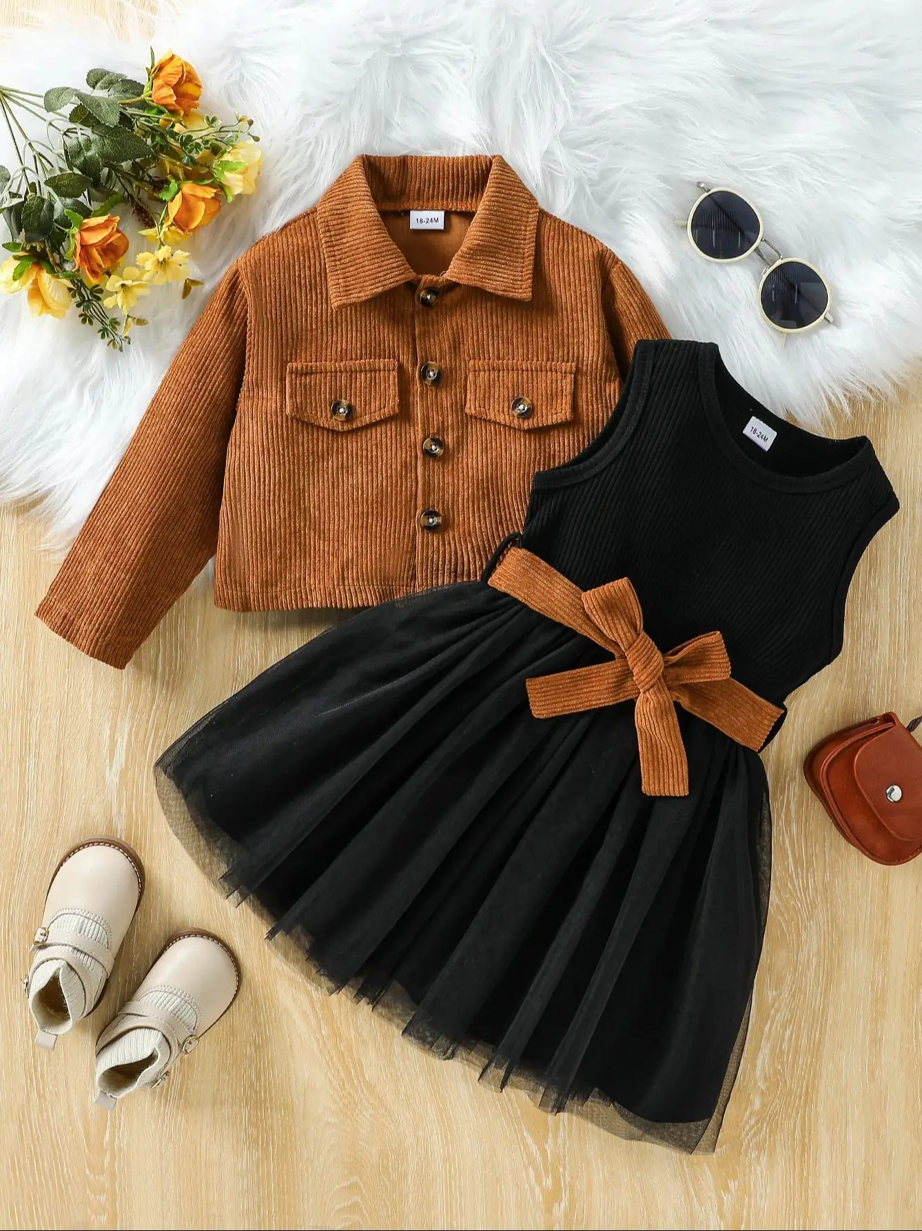 2025 2Pcs Kinder Mädchen Herbst/Winter Outfit Set Kleid Mit Langarm Solide Jacke Mantel Kinder Kleidung Für 1-6Y Mode Sets – Detail 1