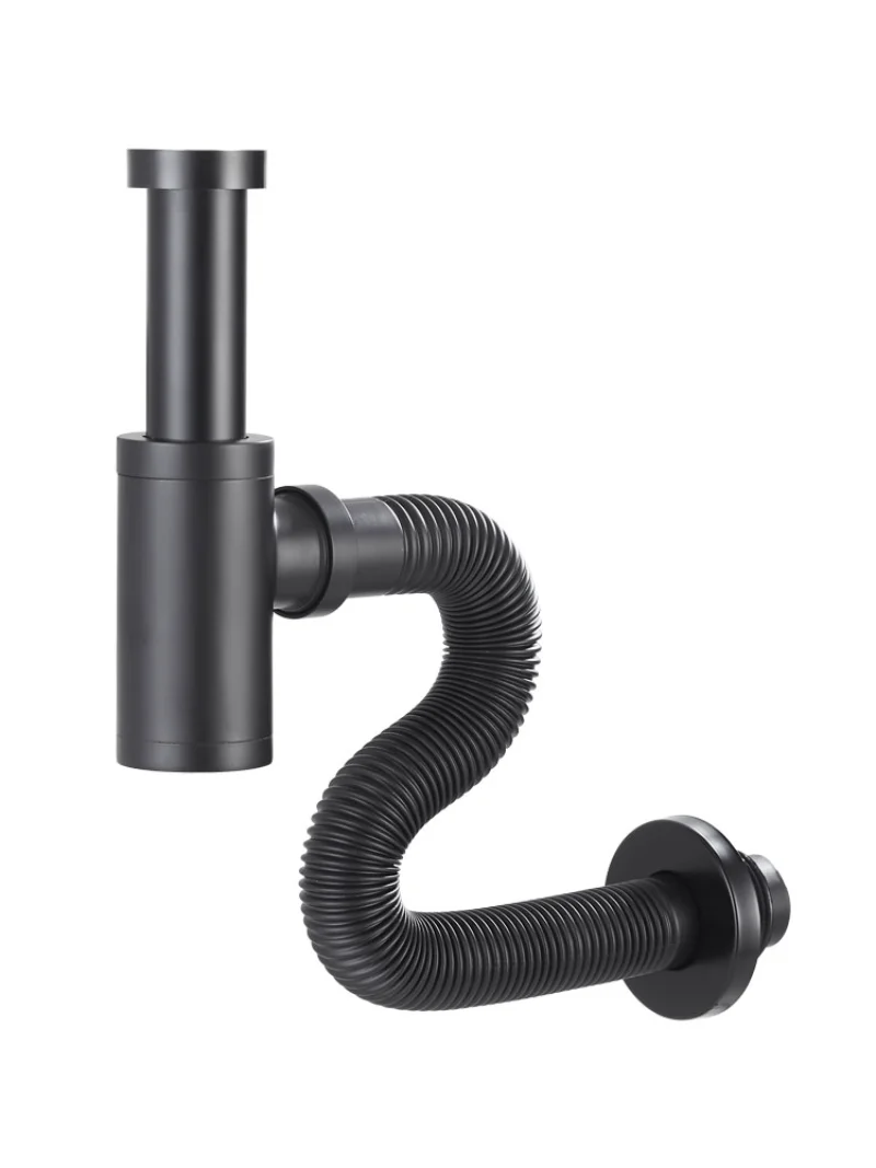 Sleek Black Brass Bathroom Sink Drain with Pop-Up Siphon