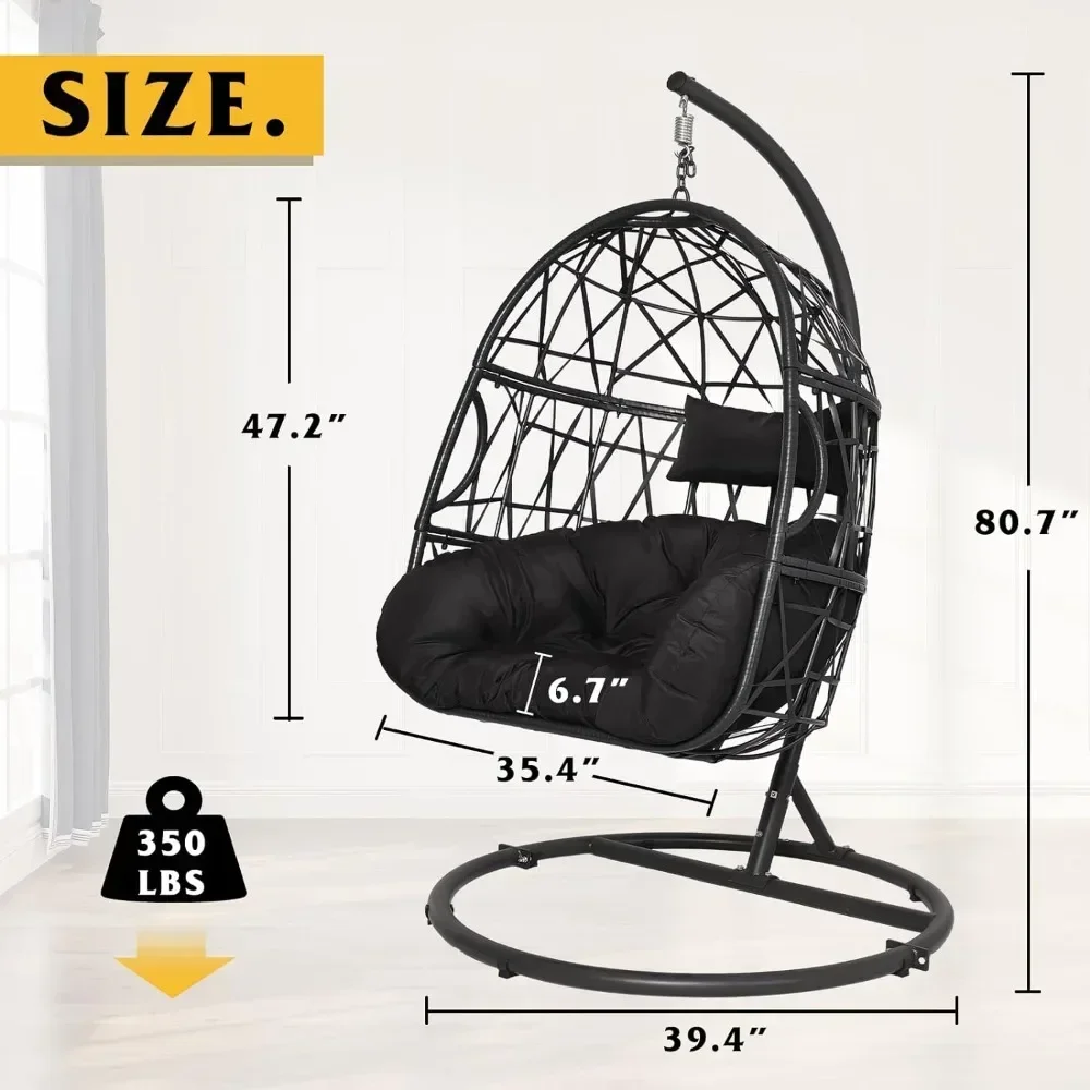 Hanging Swing Chair with Stand Outdoor Egg Chair Patio Wicker Hanging for Porch Hammock Chairs UV Proof Tufted