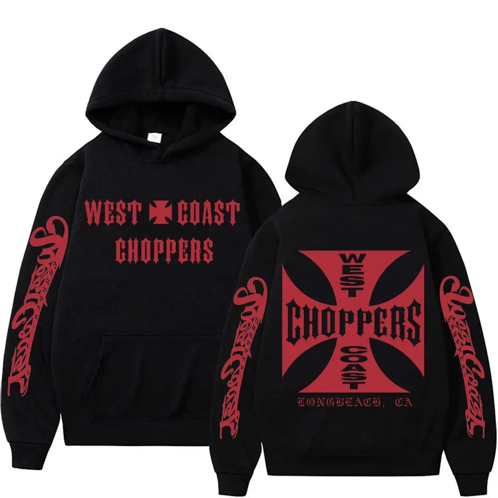 

West Coast Choppers Cross Logo Red Graphic Hoodie Male Hip Hop Gothic Oversized Sweatshirt Vintage Hoodies Men Casual Streetwear
