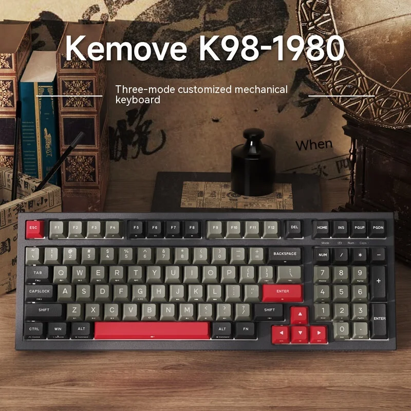 Механическая клавиатура Kemove K98 1980 с тройным режимом и Bluetooth, игровая клавиатура с 98 клавишами и прокладкой Hot Plug RGB PBT N-Key, переворотная клавиатура