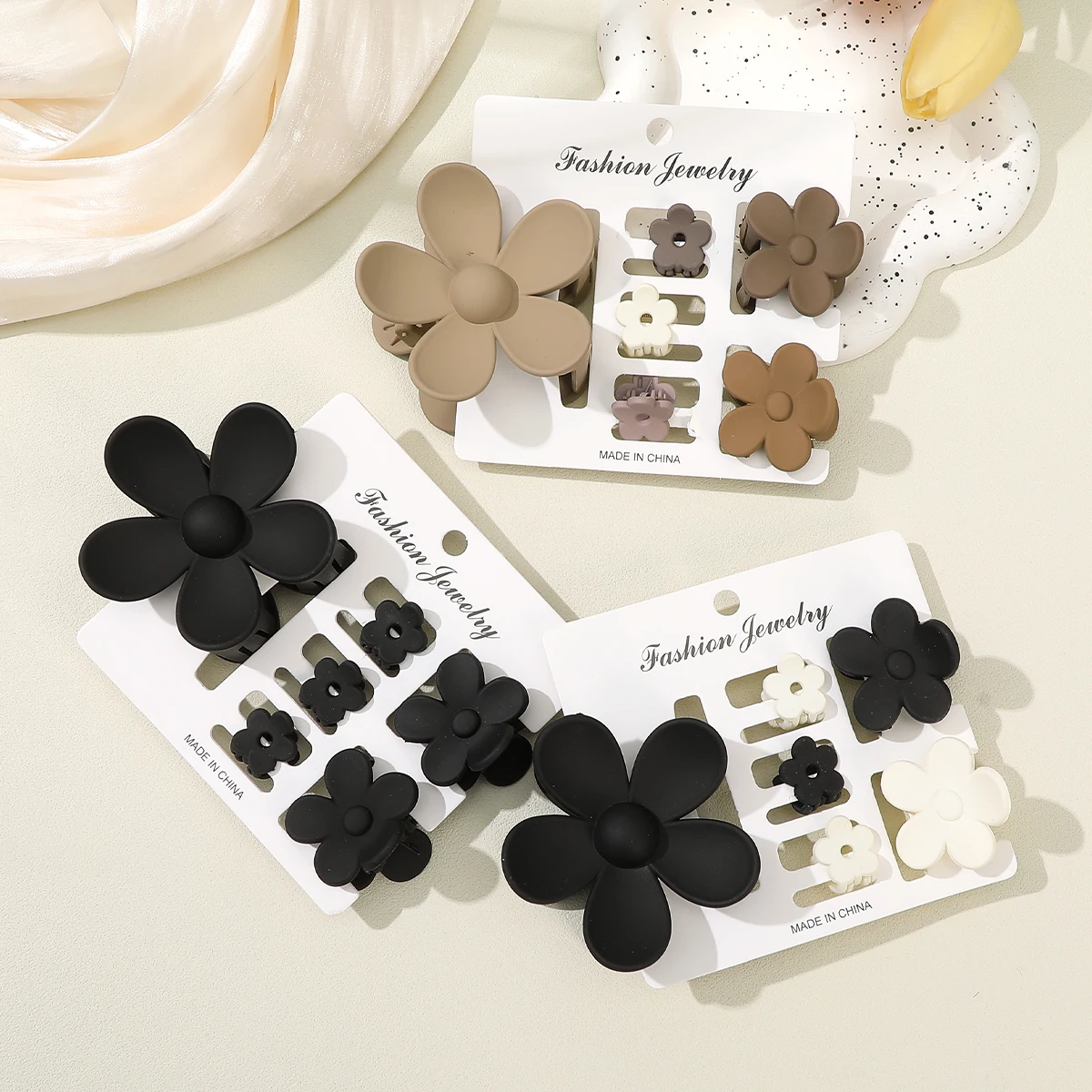 6PCS/set Black Flower Hair Claw Cute Small Size Hairpin Women Styling Hair Clip Fashion Headwear Hair Accessories