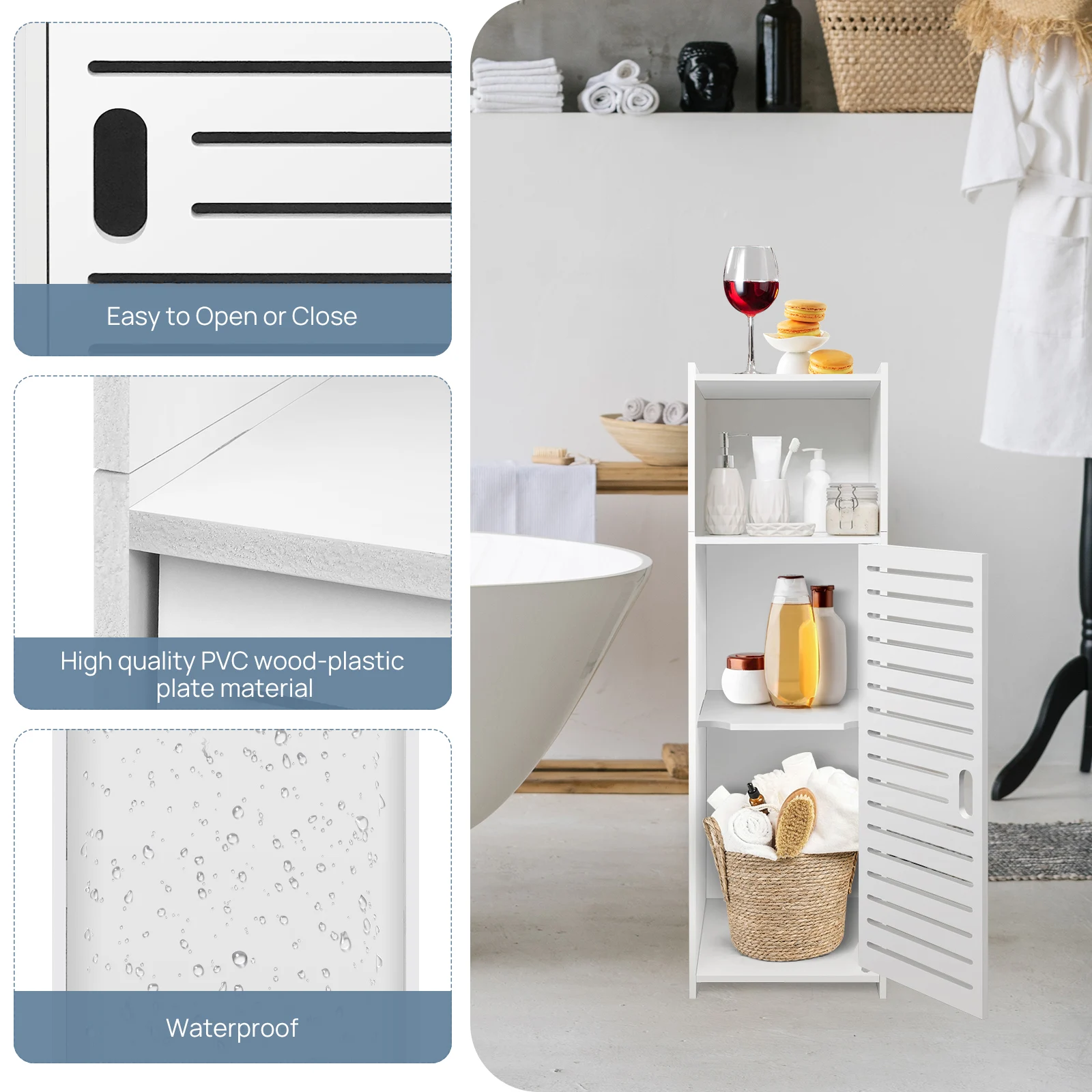 Narrow 3-Tier Storage Cabinet with Door - Space-Saving Bathroom Shelf Organizer for Kitchen, Living Room, Hallway: 3 - 5 Days Free Delivery Only UK