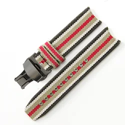 High - Density Nylon Watch Strap with Leather Accents and Stainless Steel Buckle - 22mm - 22mm (Black Fold buckle)