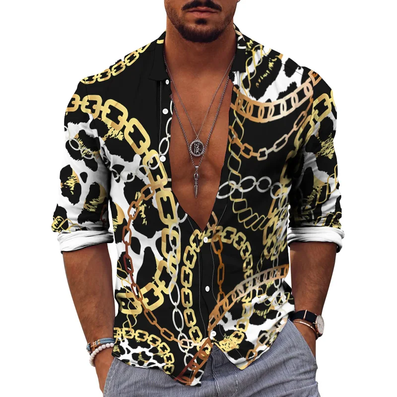 Spring Autumn 3D Print Shirt Retro Pattern Top Fashion Party Wear Cardigan Single Breasted Casual Daily Men's Lapel Long Sleeve