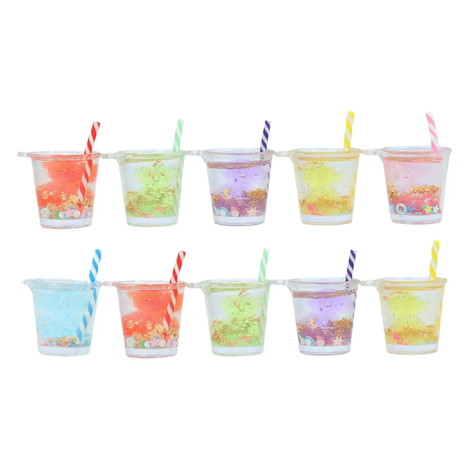 10Pcs 1/12 Scale Dollhouse Juice Cups Scenery Supplies Mini House Drink Accessory for Dollhouse Kitchen Cafes Dining Room Decor