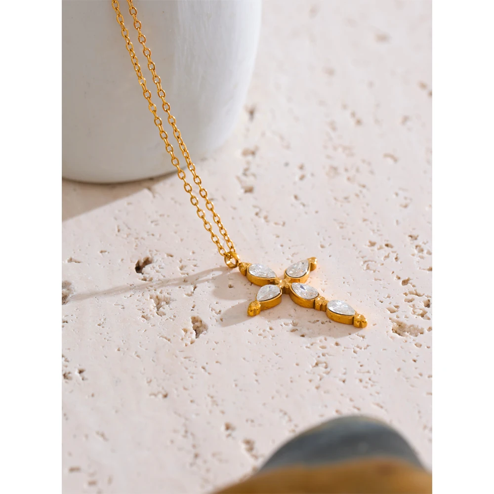 Yhpup Cross Necklace Pendant Cubic Zirconia