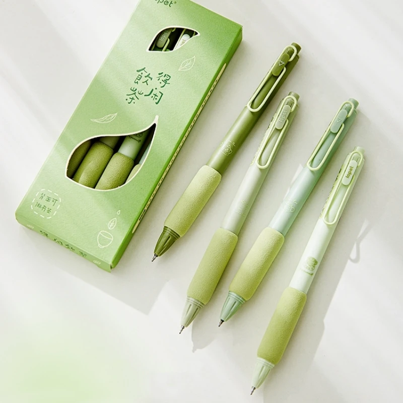 

4pcs/set Green Tea 0.5mm Ballpoint Pen Black Color Ink Gel Pen Soft Touch Holder for Writing Office School Stationary