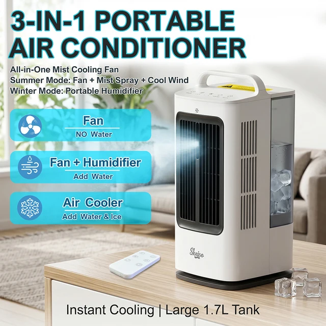 Ventilateur de refroidissement portable, télécommande intelligente et commande tactile, minuterie, vent puissant, refroidissement à l'eau et à la glace, refroidisseur d'air multifonctionnel 1
