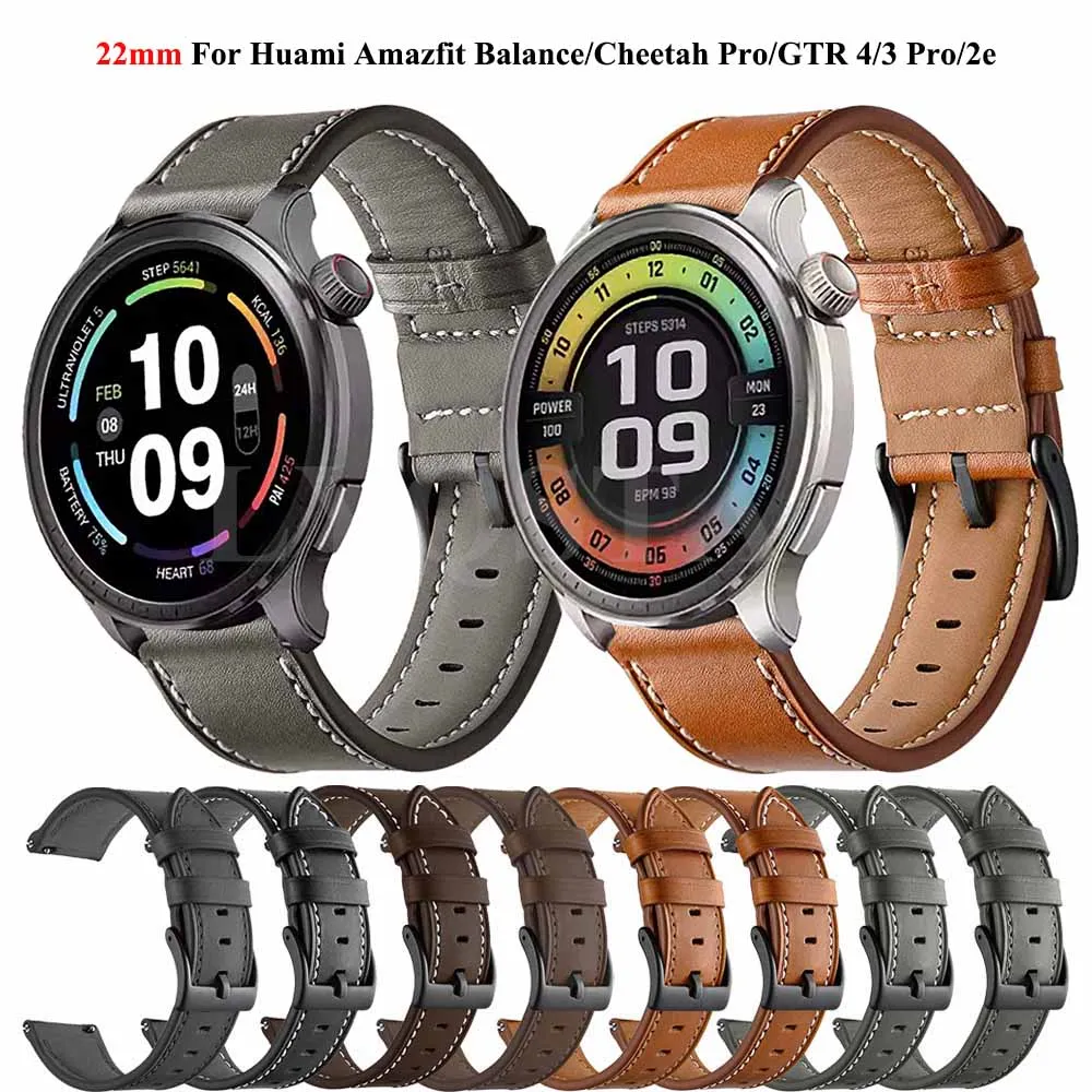 

Ремешок для смарт-часов Amazfit Balance Bip5, 22 мм, кожаный сменный Браслет для Amazfit GTR 4/3 Pro 47 мм/GTR3 GTR2 2e Stratos