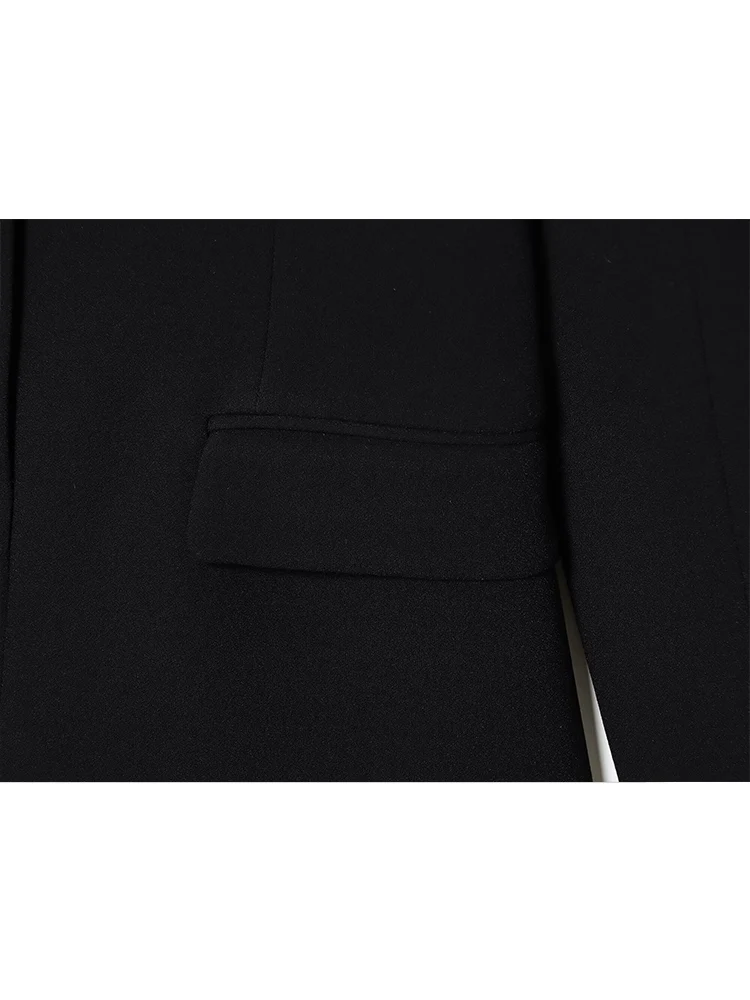 Elegant Women Spliced Blazer Dresses V Collar Long Sleeve Vintage Black Midi Dress Female Autumn New Slim Fit Commuting Clothes